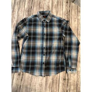 Boys blue black white plaid long sleeve button up shirt‎ size large 14/16